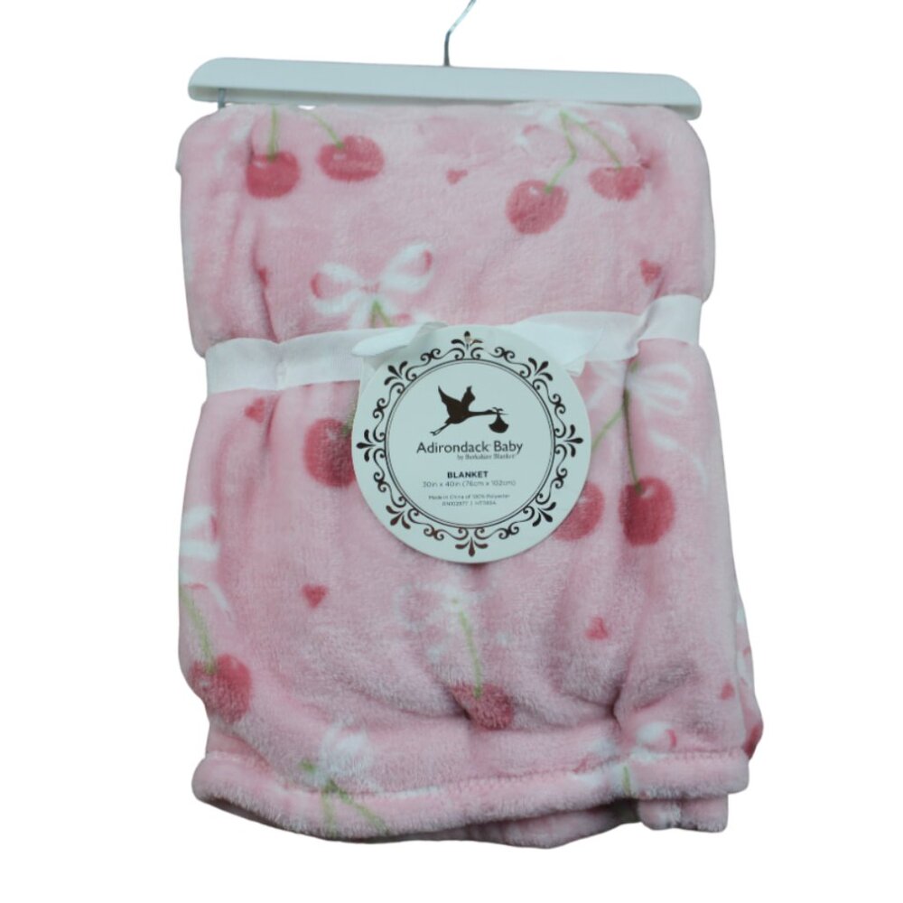 Adirondack Baby Cherry Fleece Blanket Infant Girls Pink Bow Soft NWT RARE